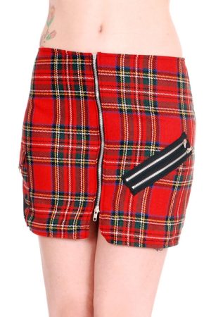 ADF930 Red Tartan Bondage Split Skirt