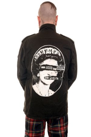 BBH910- God Save the Queen Black Over Dyed Ex Army Flak Jacket
