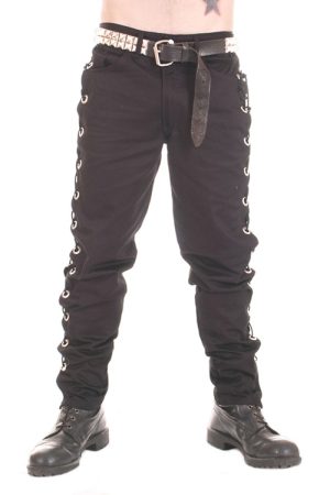 CCF780 Black Cotton Trousers with Large Eyelets and Lace Sides