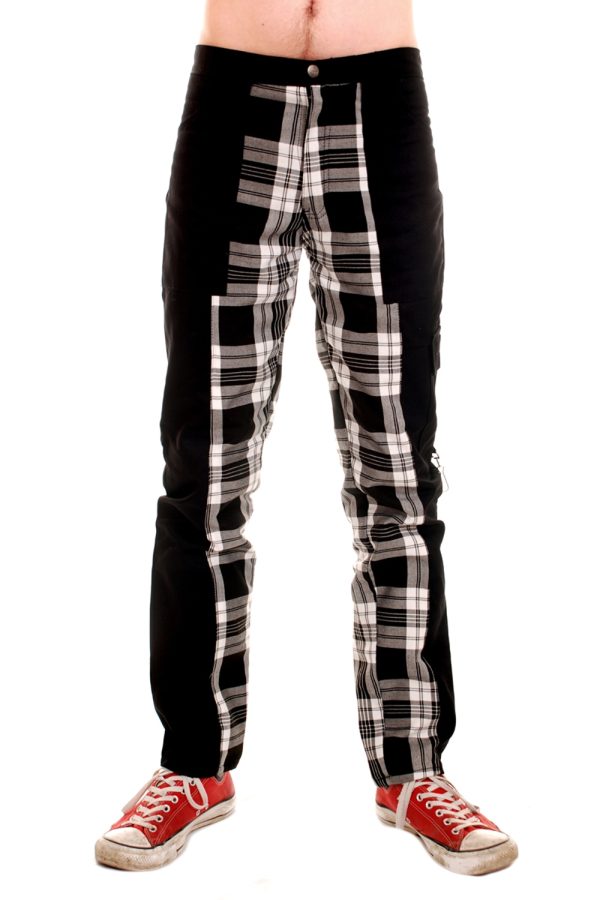 Deviant Pants with Black and White Tartan Inner Leg.-10001