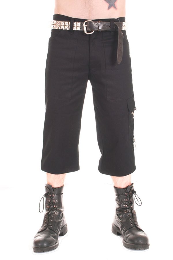 Zip Bondage Black Cotton 3/4 Length Pants-10012
