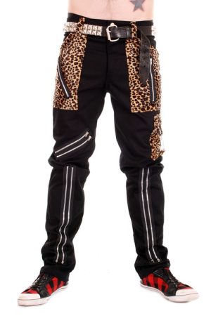 CCF849 Tiger of London Zip Bondage Pants in Black Cotton with Leopard Trim