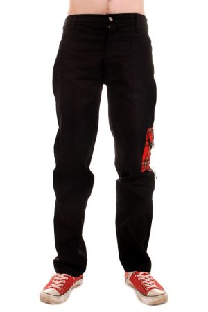 CCF858 Black Cotton Work Pants with Red Tartan Tiger Side Pocket.