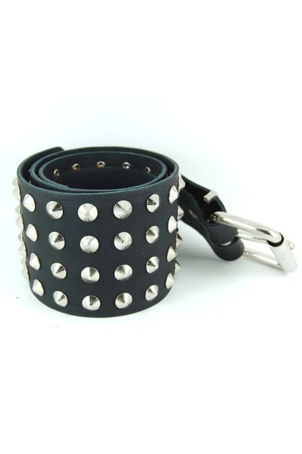 4 Row Conical Stud Leather Belt-9391