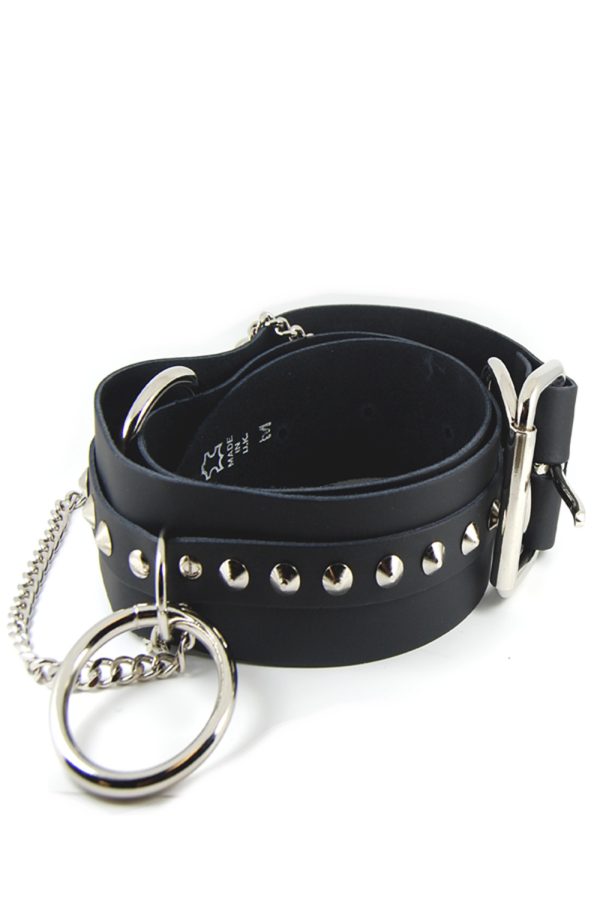 Sid Ring Leather Belt with Cones and Chains-9403