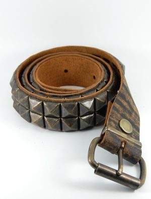 DEB170 2 Row Pryramid Distressed Brown Leather Belt