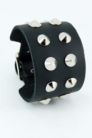 2 Row Conical Stud Leather Wristband