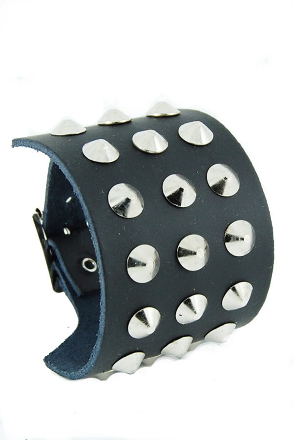 3 Row Conical Stud Leather Wristband.-9283
