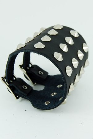 4 Row Conical Stud Leather Wristband.