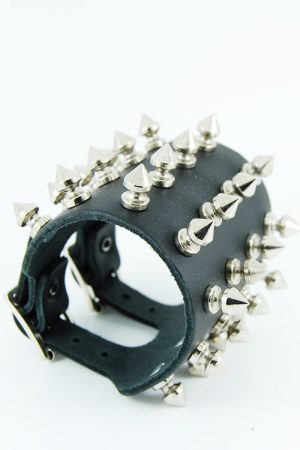 DEA117 4 Row Spike Stud Leather Wristband