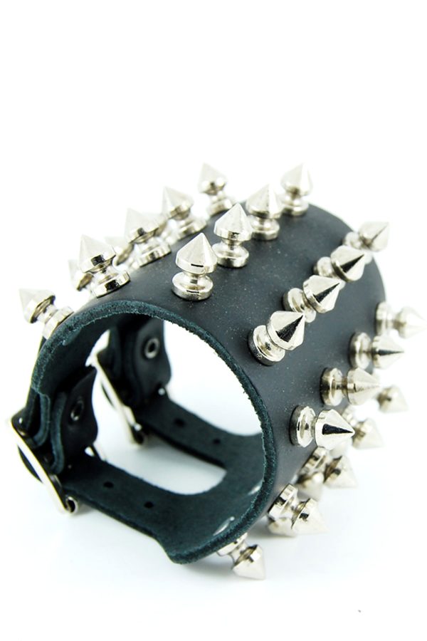 4 Row Spike Stud Leather Wristband-9294