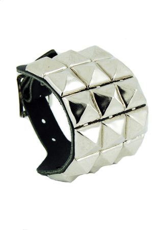 DEA119 3 Row Pyramid Stud Leather Wristband