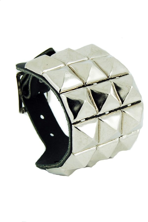 3 Row Pyramid Stud Leather Wristband-9296