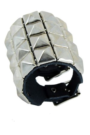 DEA121 4 Row Pyramid Stud Leather Wristband