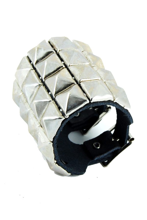 4 Row Pyramid Stud Leather Wristband-9101