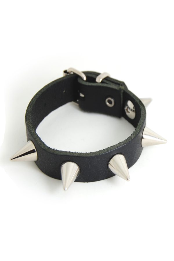 1 Row Small Smooth Spike Stud Leather Wristband-9790