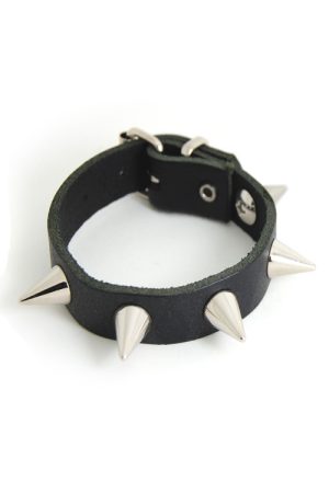 DEA142 1 Row Small Smooth Spike Stud Leather Wristband