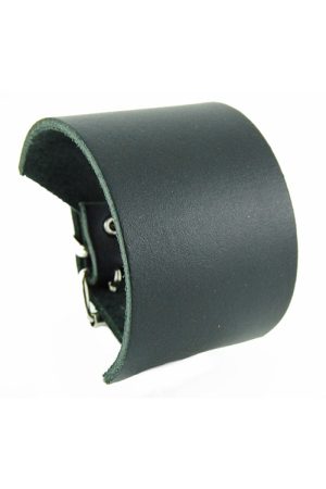 DEA173-BLK Medium Plain Black Leather Wristband