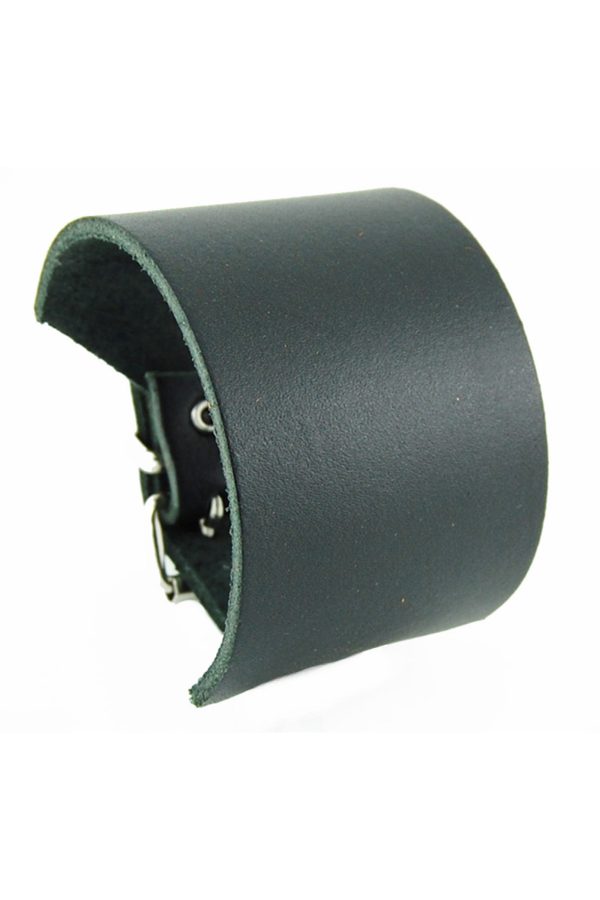 Medium Plain Black Leather Wristband-9310