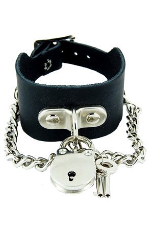 DEA184 Padlock and Chain Leather Wristband