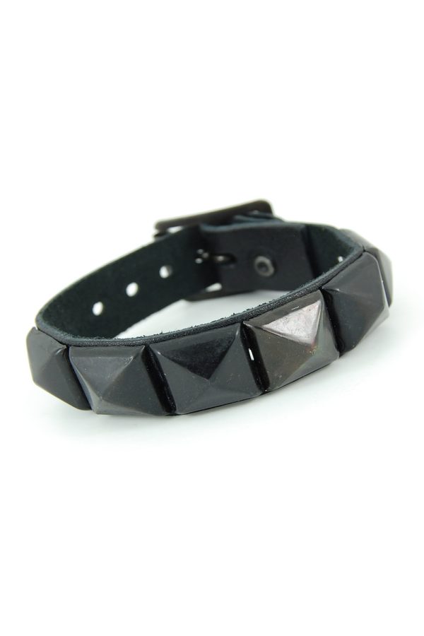 1 Row Black Pyramid Stud Leather Wristband-9810