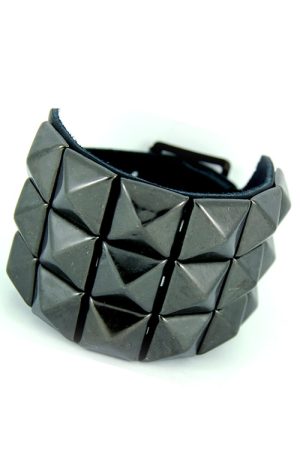 DEA236 3 Row Black Pyramid Stud Leather Wristband