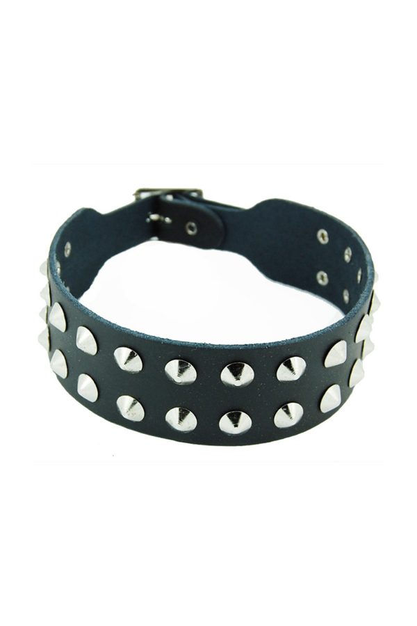 2 Row Conical Studded Leather Choker-9784