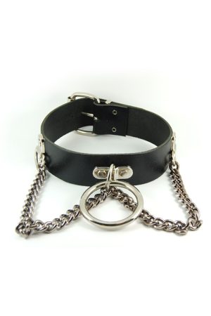 DEC170 Large Ring and Chain Leather Neckband