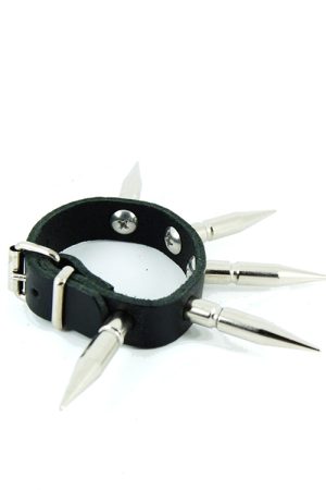 DEA167 1 Row Large Spike Stud Leather Wristband